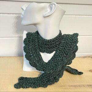 Handmade Scalloped Wrap Scarf Narrow Marbled Evergreen Contemporary Winter Gift